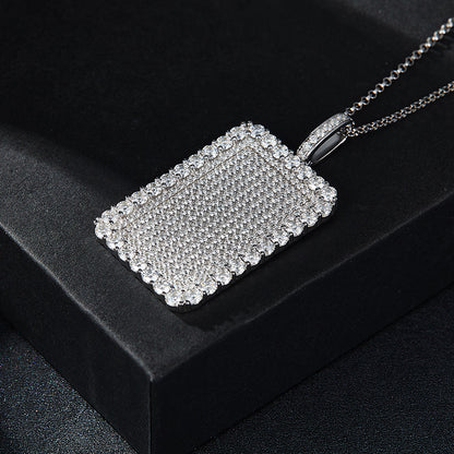 Iced Out Rectangle Pendant Necklace, D Color VVS Moissanite, Micro Pave Hip Hop Jewelry, Streetwear Accessory