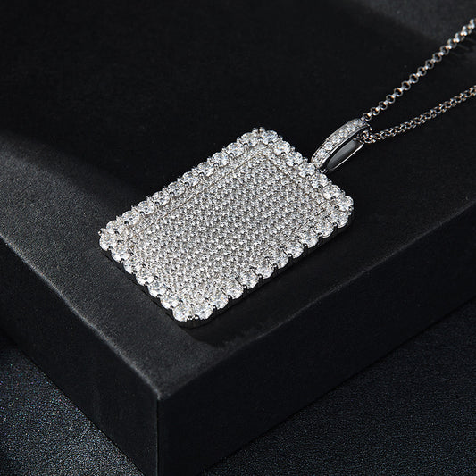 Iced Out Rectangle Pendant Necklace, D Color VVS Moissanite, Micro Pave Hip Hop Jewelry, Streetwear Accessory alternate product image