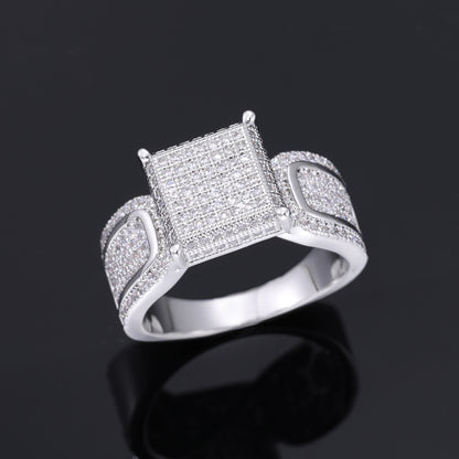 Iced Out Square Cubic Zirconia Ring for Men in Gold or Silver Tone