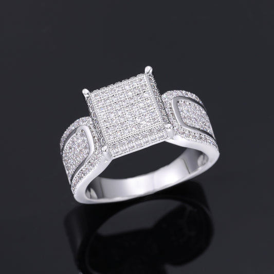 Iced Out Square Cubic Zirconia Ring for Men in Gold or Silver Tone alternate product image