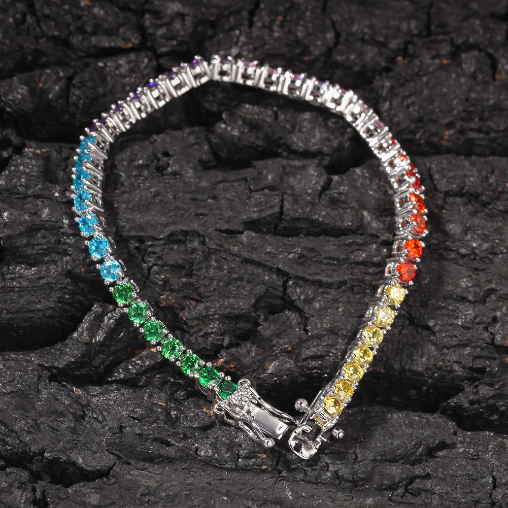 Rainbow Cubic Zirconia Tennis Bracelet for Women & Men – Gold Plated or Silver Plated Statement Chain Bracelet product image