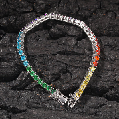 Rainbow Cubic Zirconia Tennis Bracelet for Women & Men – Gold Plated or Silver Plated Statement Chain Bracelet