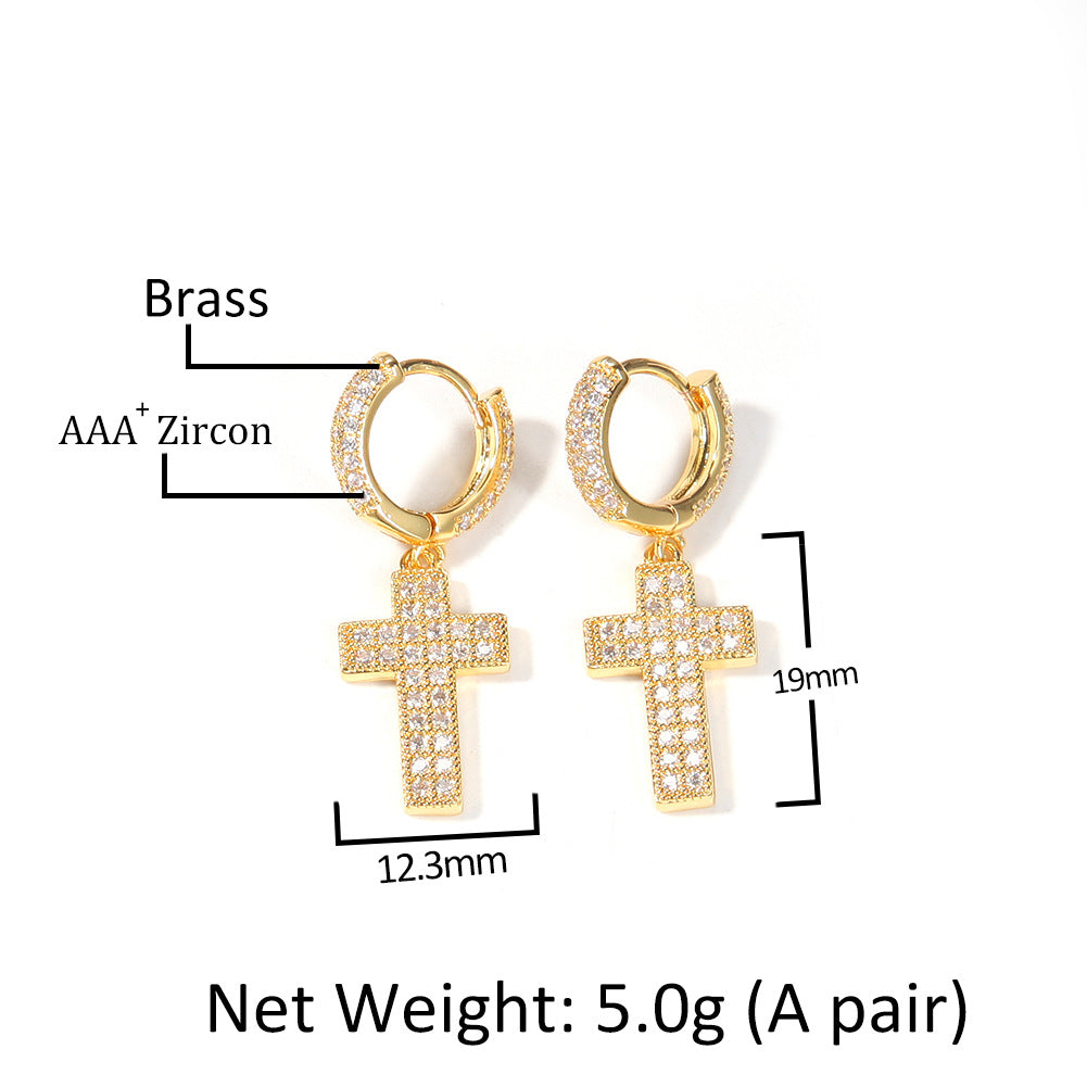 Unisex Cross Drop Hoop Earrings in Gold, Silver & Rose Gold Tone – Trendy Statement Copper Earrings product image