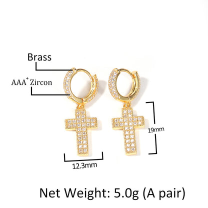 Unisex Cross Drop Hoop Earrings in Gold, Silver & Rose Gold Tone – Trendy Statement Copper Earrings