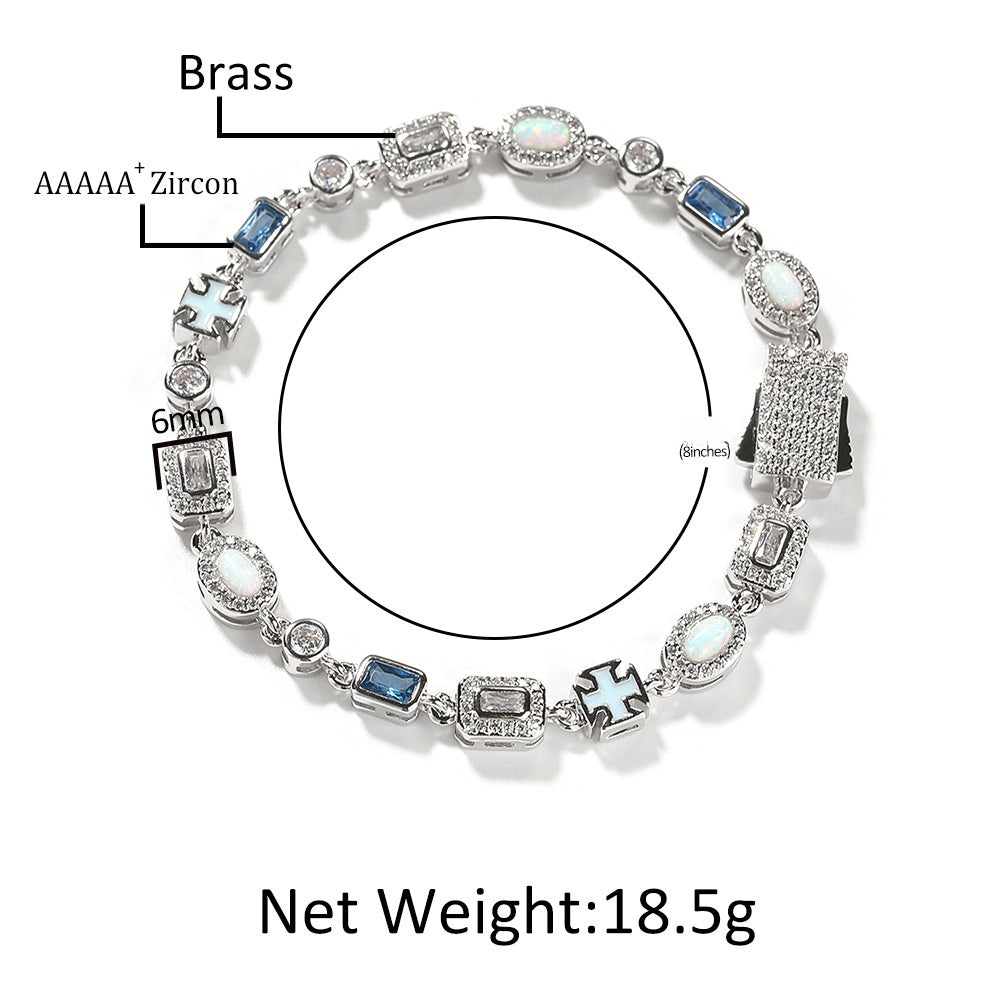 Silver Plated Cubic Zirconia Geometric Chain Bracelet for Women and Men