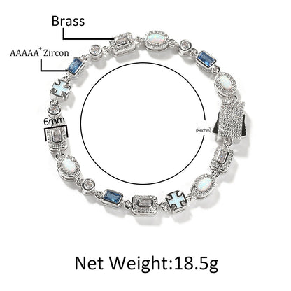 Silver Plated Cubic Zirconia Geometric Chain Bracelet for Women and Men