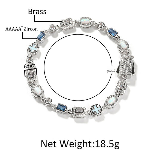 Silver Plated Cubic Zirconia Geometric Chain Bracelet for Women and Men