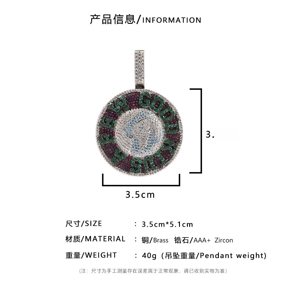 Iced Out Round Pendant Necklace with Cubic Zirconia Hip Hop Chain for Women and Men