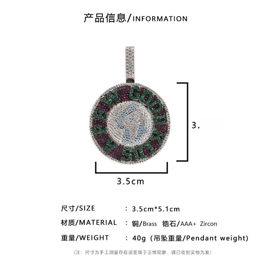 Iced Out Round Pendant Necklace with Cubic Zirconia Hip Hop Chain for Women and Men
