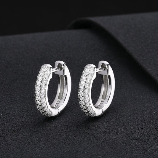 Unisex 925 Silver Moissanite Huggie Hoop Earrings in Gold Tone, Iced Out Round Geometric Stud Earrings alternate product image