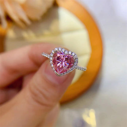 Pink Heart Halo Moissanite Ring for Women, Vintage Style Engagement Ring, Promise Ring, 1 Carat or 2 Carat