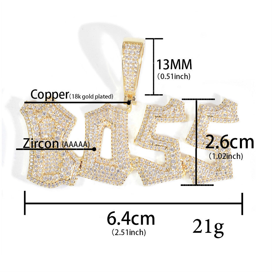 Iced Out BOSS Letter Pendant Necklace for Men