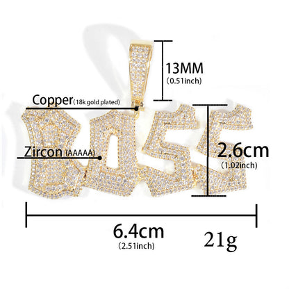 Iced Out BOSS Letter Pendant Necklace for Men