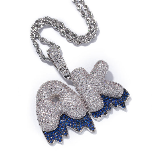 Custom Bubble Letter Pendant Necklace with Cubic Zirconia Ice-Out Chain for Women & Men