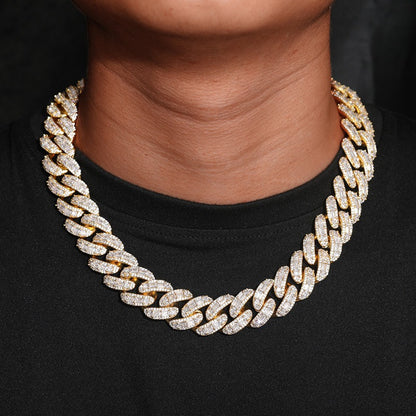 Iced Out Cuban Link Chain Necklace Bracelet - Round Cut Cubic Zirconia Hip Hop Unisex Statement Jewelry