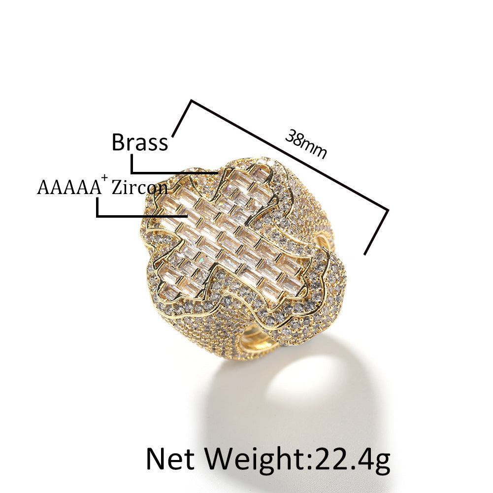 Unisex Iced Cross Ring with Cubic Zirconia, Gold Plated or Silver Plated Statement Ring