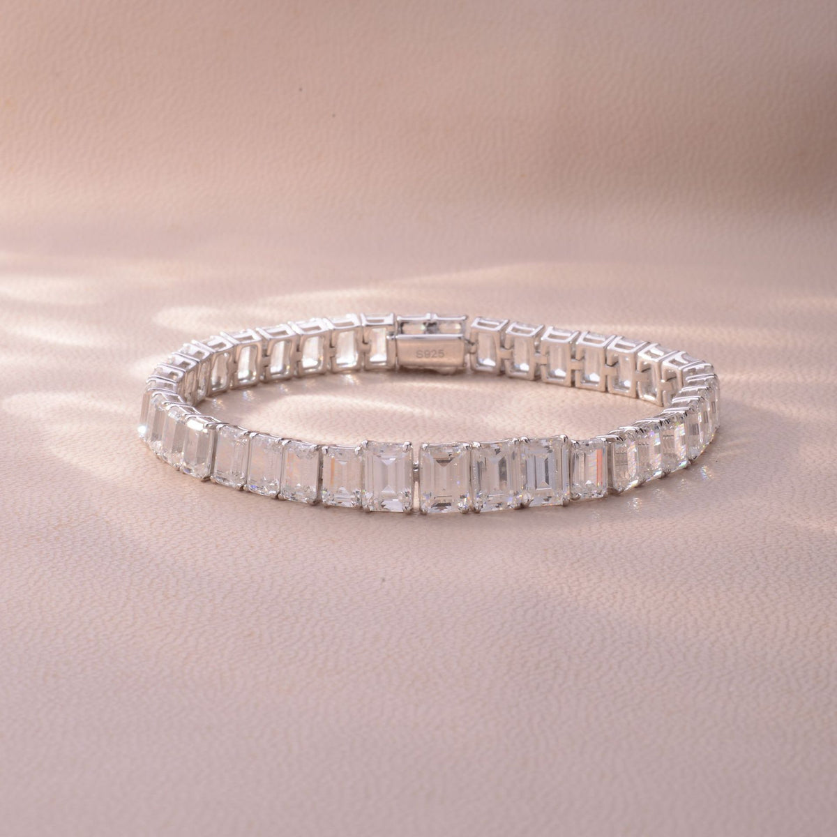 Emerald-Cut Moissanite Tennis Bracelet, S925 Silver, 18k Gold-Plated product image