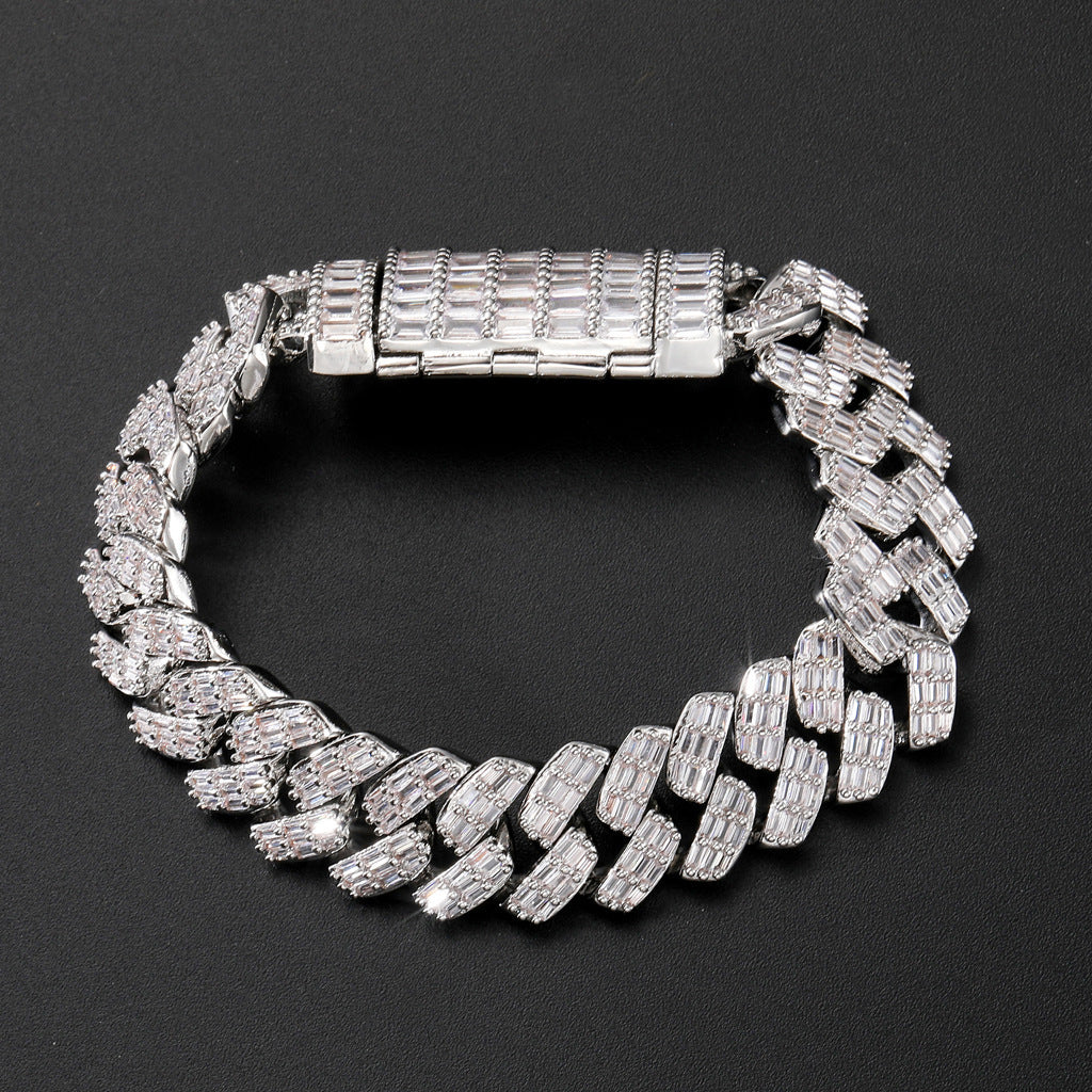 Hip Hop Diamond Shape Cuban Link Cubic Zirconia Bracelet for Men