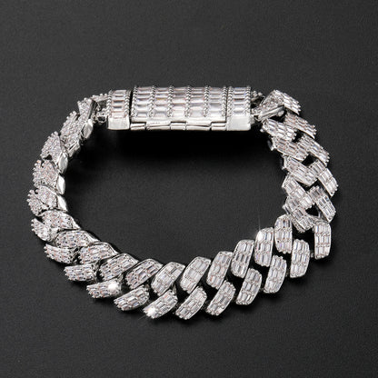 Hip Hop Diamond Shape Cuban Link Cubic Zirconia Bracelet for Men