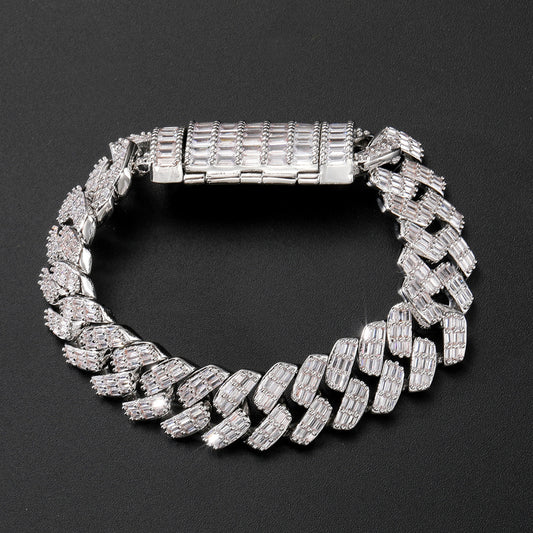 Hip Hop Diamond Shape Cuban Link Cubic Zirconia Bracelet for Men