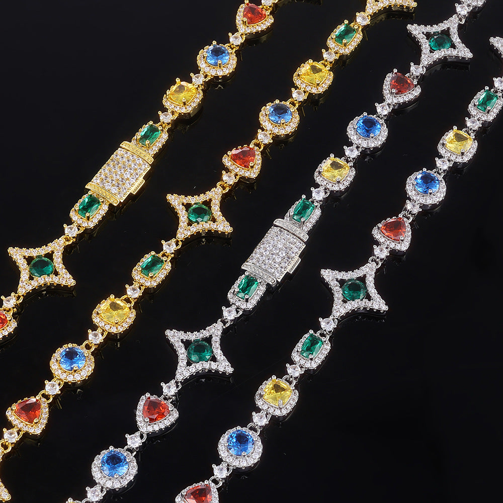 Multicolor Mixed-Shape CZ Link Hip Hop Necklace with Copper Base - CHA285 product image