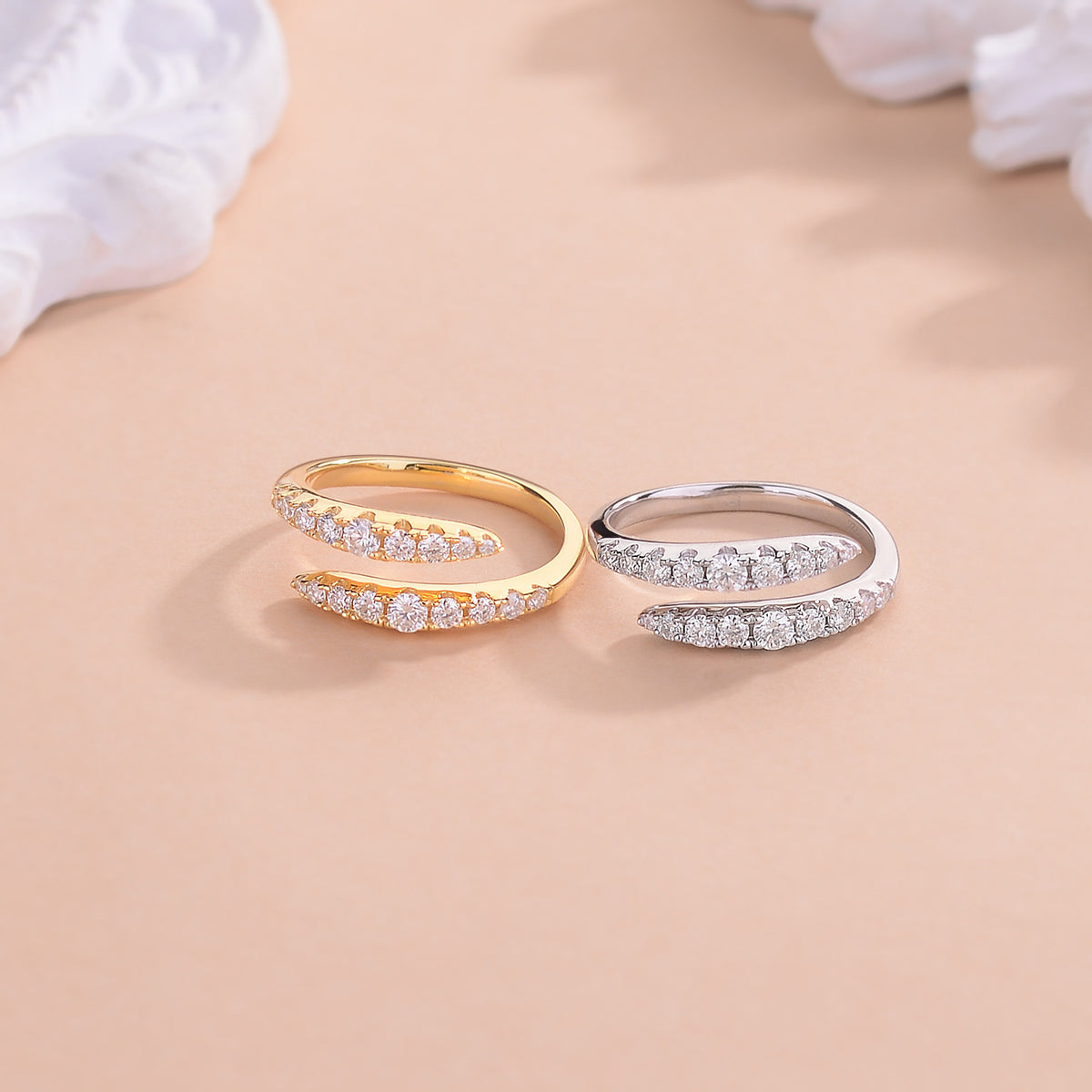 Open Wrap Moissanite Ring for Women, Double Row Wedding Promise Ring product image
