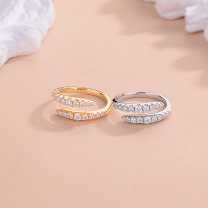 Open Wrap Moissanite Ring for Women, Double Row Wedding Promise Ring