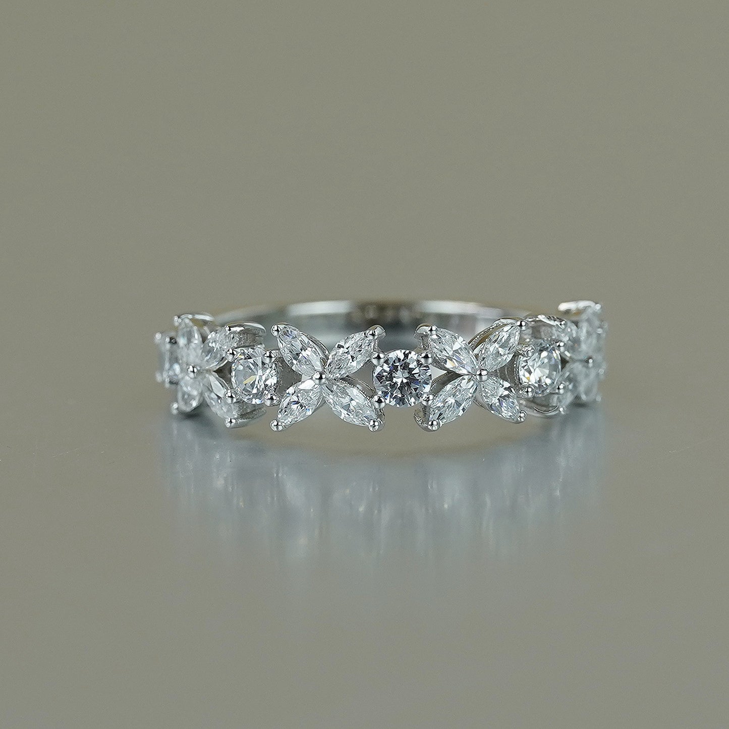 Moissanite Clover Ring, Marquise Cluster Promise Ring, Stackable Wedding Ring product image