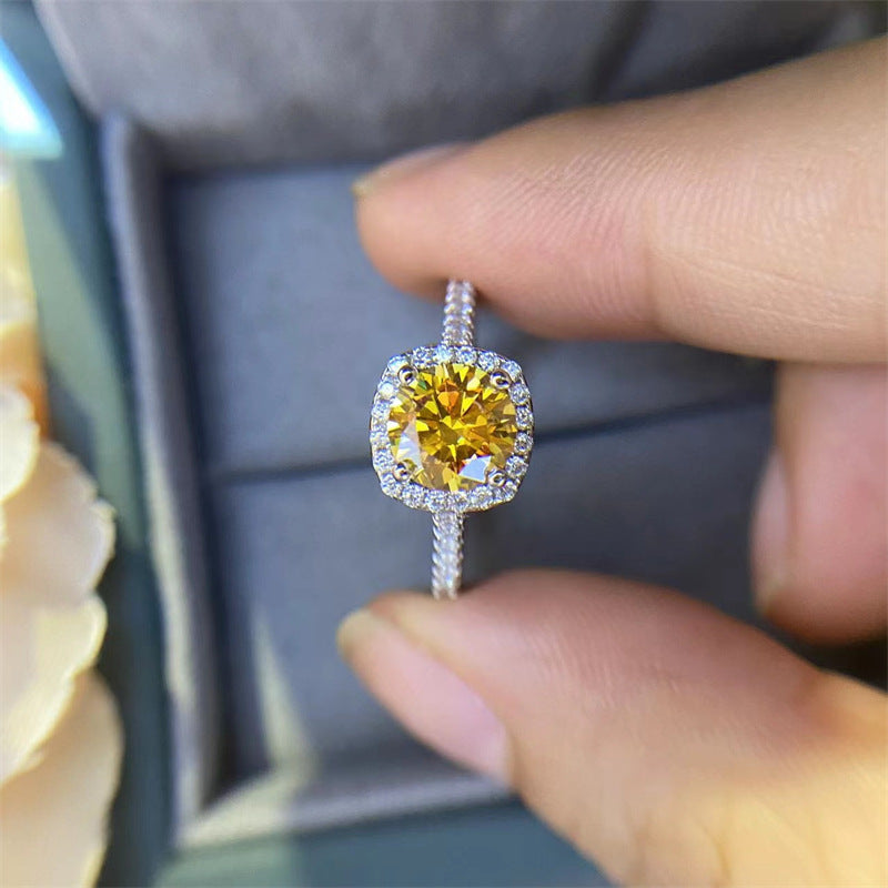 Yellow Moissanite Halo Ring for Women, Cushion Shape Engagement Ring, Solitaire Style Promise Ring, 0.5 to 5 Carat Options product image