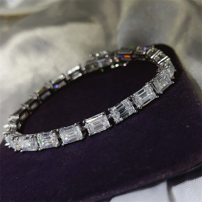 Emerald Cut Moissanite Tennis Bracelet for Women, Full Stone Link Bracelet 17cm 18cm 19cm 20cm