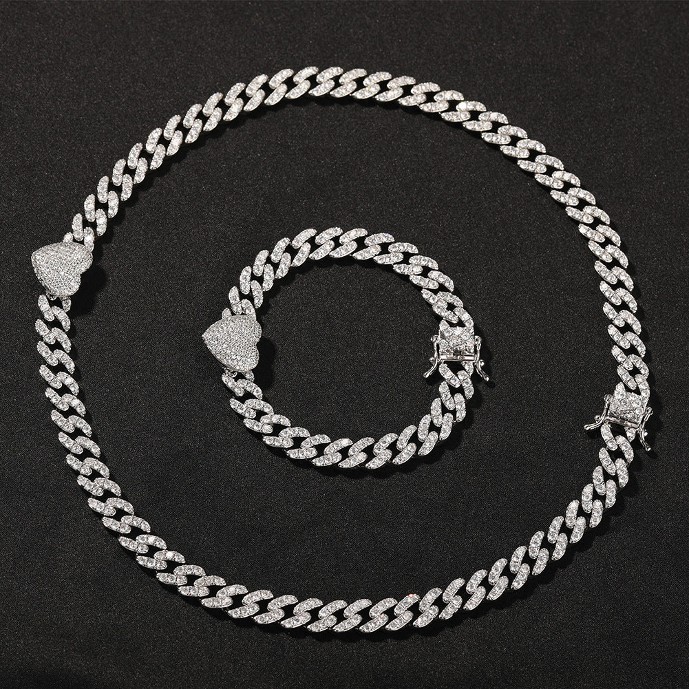 Men’s Iced Cuban Link Bracelet and Necklace Set with Cubic Zirconia, Gold Silver Rose Gold Chain Jewelry Set product image