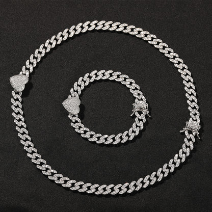 Men’s Iced Cuban Link Bracelet and Necklace Set with Cubic Zirconia, Gold Silver Rose Gold Chain Jewelry Set
