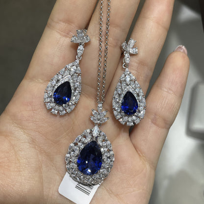 Lab-Grown Blue Sapphire Teardrop Drop Earrings for Women, 925 Silver Floral Halo