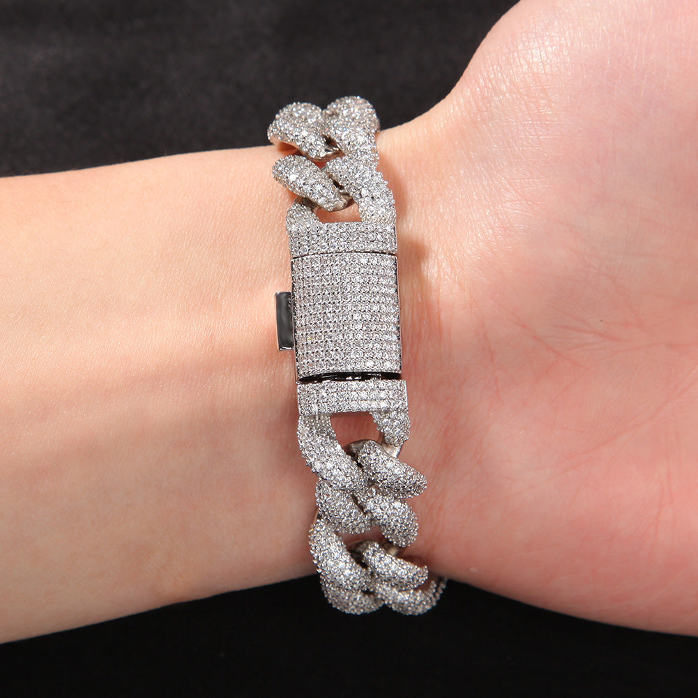 Iced Out Cuban Link Bracelet Necklace Set for Women & Men, Cubic Zirconia Chain in Silver or Gold Tone