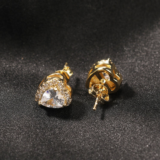 Heart Shape Stud Earrings for Women and Men, Gold Plated Silver Plated Rose Gold Plated Copper Earrings with Crystal Stone, Trendy Statement Jewelry 2026