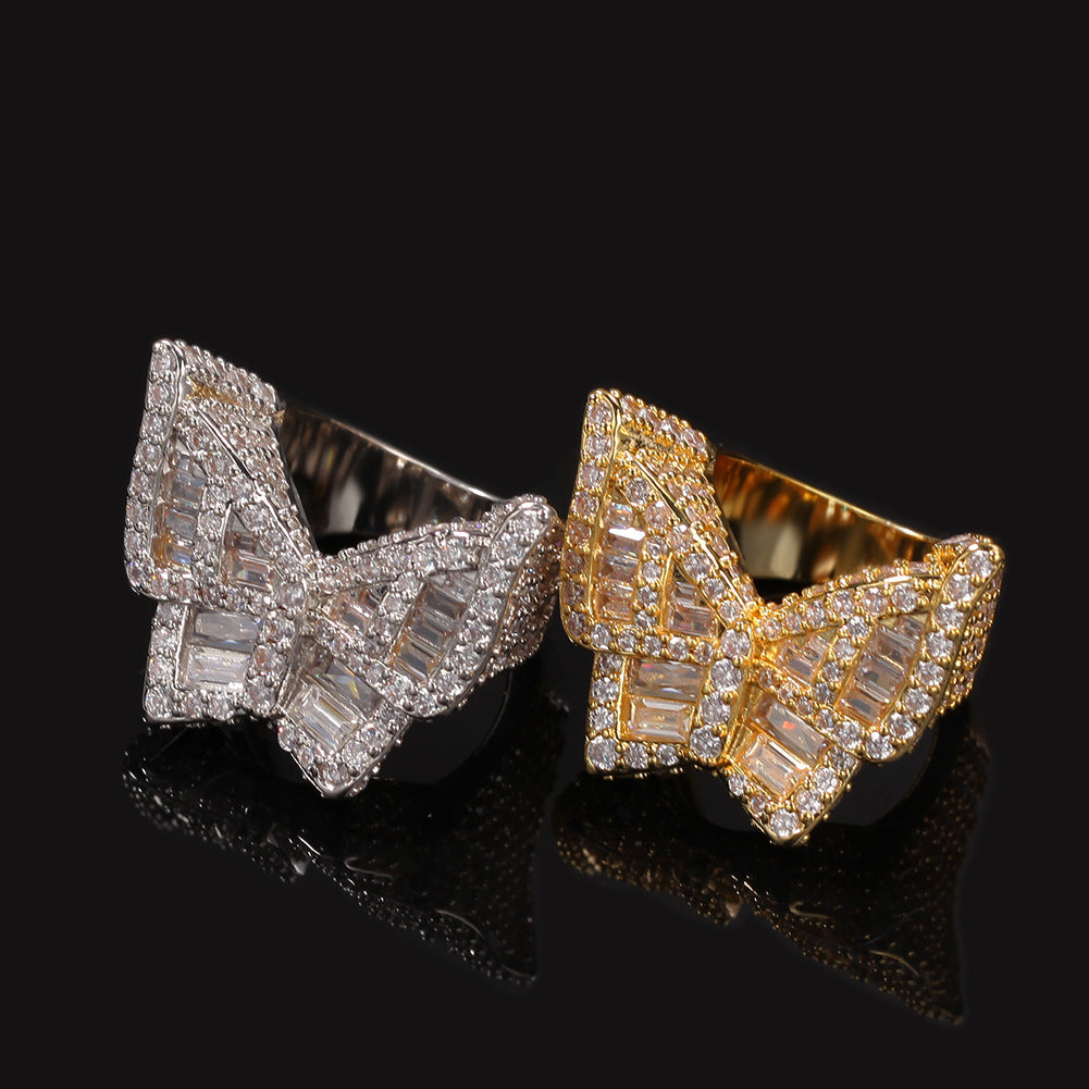Butterfly Cubic Zirconia Statement Ring for Women & Men - Gold Plated or Silver Plated Hip Hop Style Band