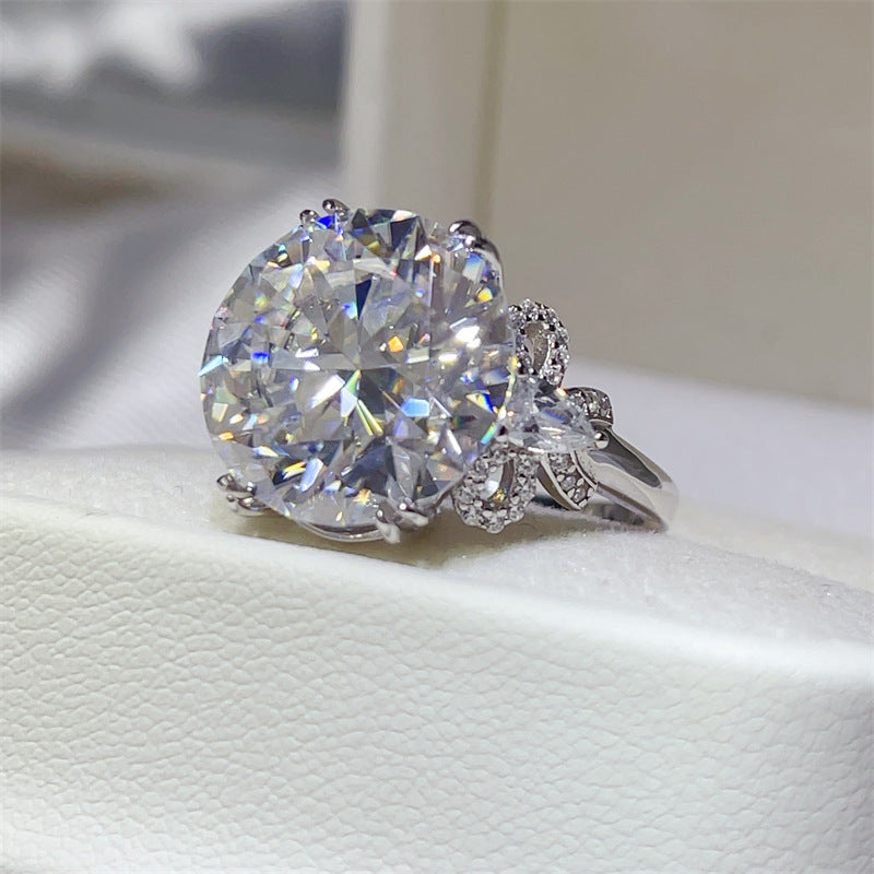 10 Carat Moissanite Round Cut Ring with Side Stone Detail, U Shape Geometric Statement Ring for Women product image