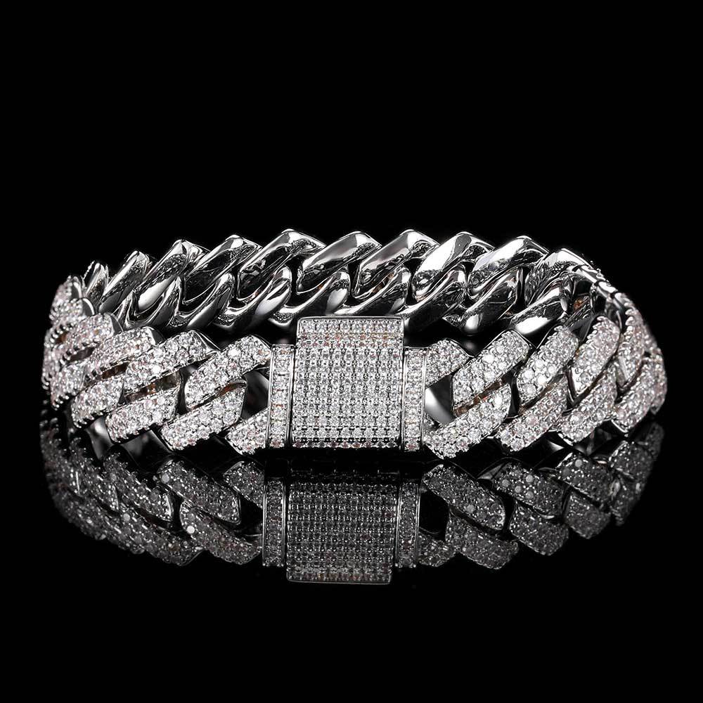 14 mm Diamond-Shaped Iced Cuban Copper Bracelet with Cubic Zirconia - CHA013 product image