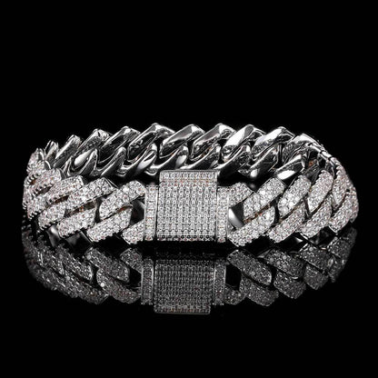 14 mm Diamond-Shaped Iced Cuban Copper Bracelet with Cubic Zirconia - CHA013