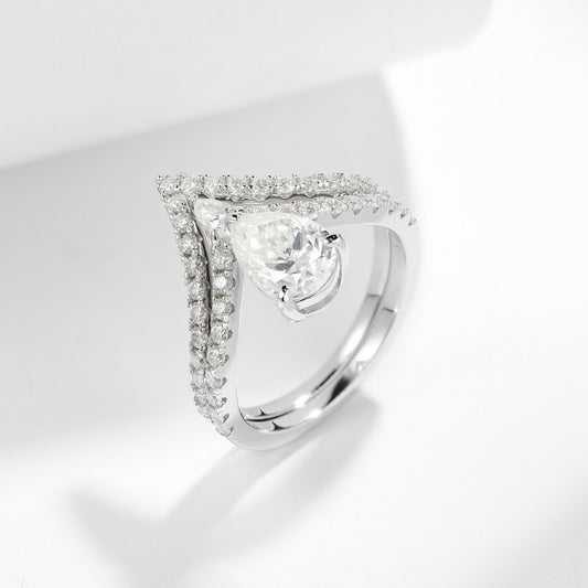 Pear-Shaped Moissanite Engagement Ring, S925 18k White Gold Plated V Pavé Ring for Women alternate product image
