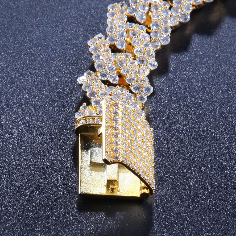 Iced Out Cuban Link Bracelet with Cubic Zirconia for Women & Men - Statement Gold Plated or Silver Plated Chain Bracelet product image