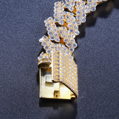 Iced Out Cuban Link Bracelet with Cubic Zirconia for Women & Men - Statement Gold Plated or Silver Plated Chain Bracelet