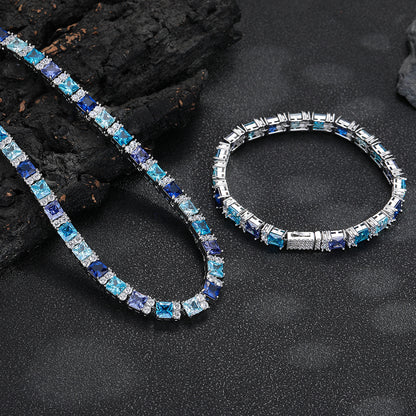 Colorful Square Stone Tennis Bracelet, Hip Hop Statement Bracelet, Unisex