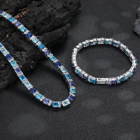 Colorful Square Stone Tennis Bracelet, Hip Hop Statement Bracelet, Unisex
