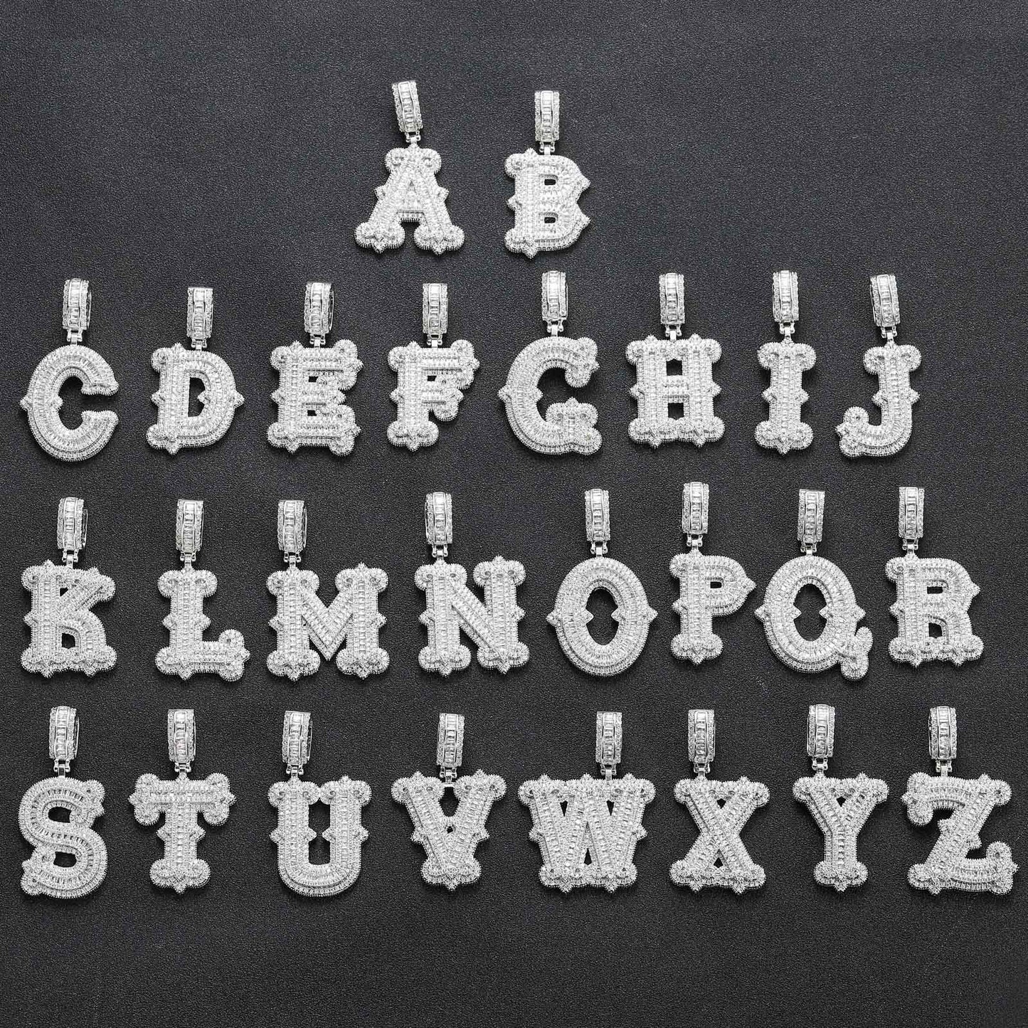Hip Hop Letter Iced Link Spike Cubic Zirconia Pendant Necklace for Men and Women