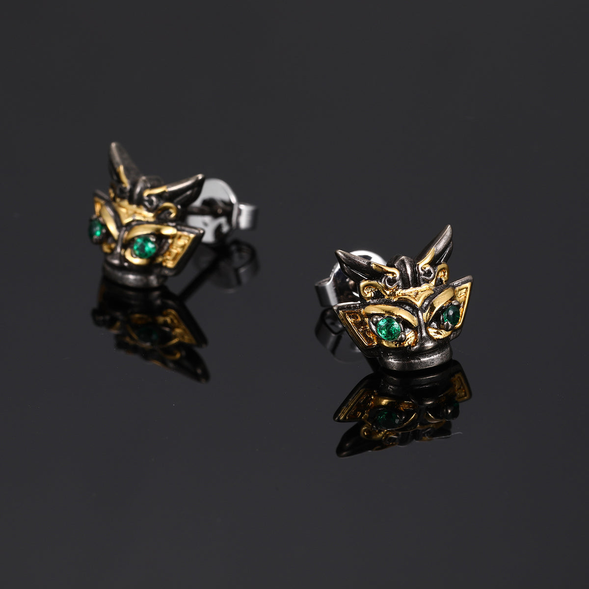 Unisex Vintage Geometric Mask Stud Earrings with Cubic Zirconia Accent product image