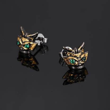 Unisex Vintage Geometric Mask Stud Earrings with Cubic Zirconia Accent