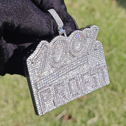 Iced Out 100% Letter Pendant Necklace
