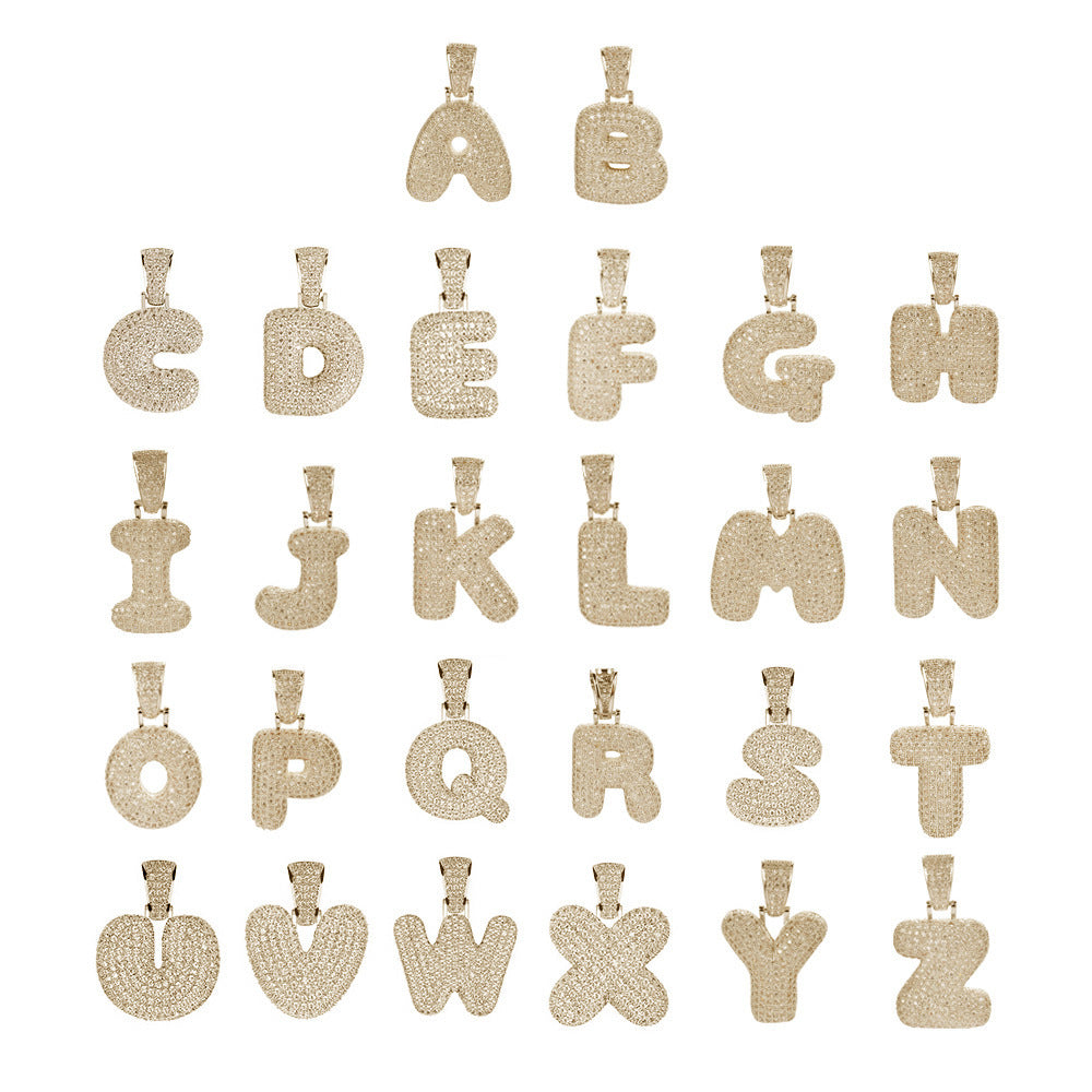 Hip Hop Letter Bubble Cubic Zirconia Pendant Necklace for Men and Women