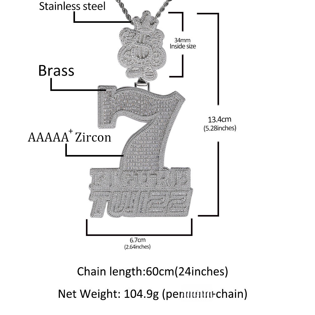 Number 7 pendant size guide with 24 inch twist chain product image